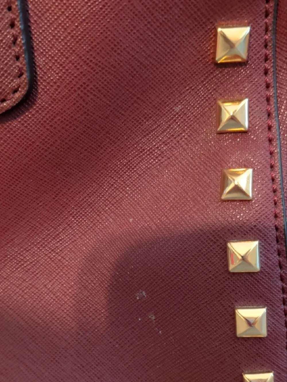 Michael Kors Wine Red Saffiano Leather Studded Satchel - Picture 3 of 6